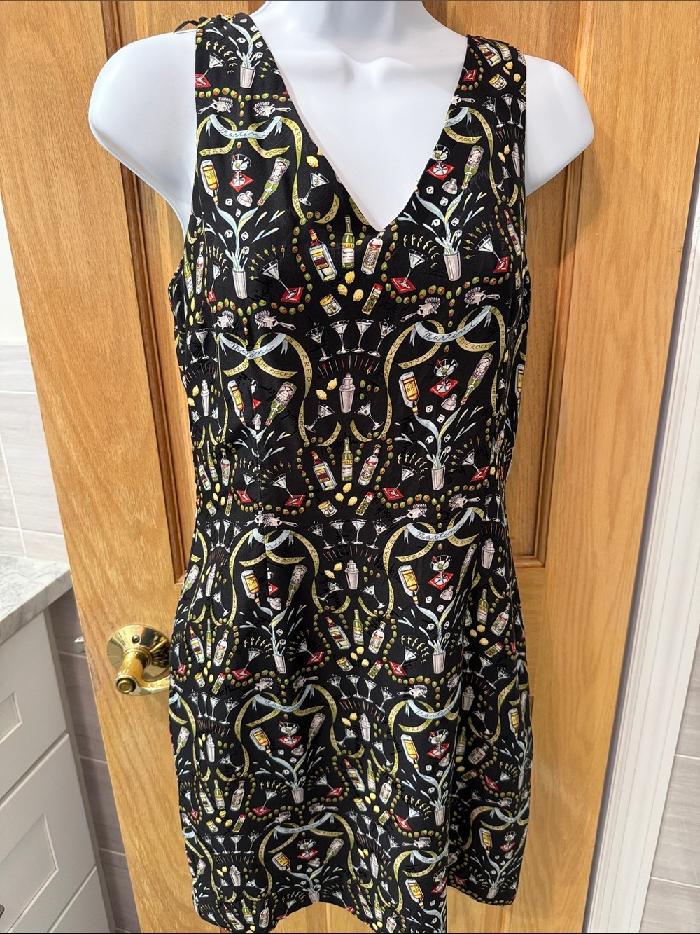 Black Novelty Print V-Neck Mini Dress